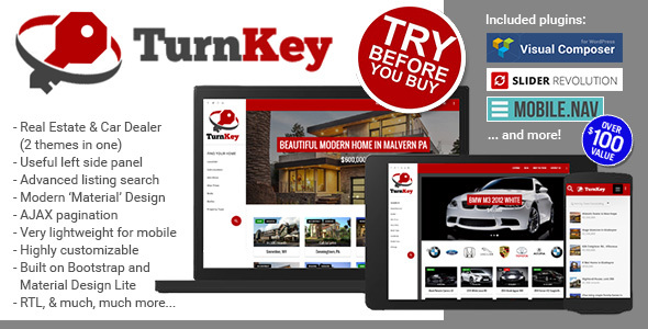 TurnKey Real Estate and Car Dealership Responsive Material Design WordPress Theme - Real Estate WordPress