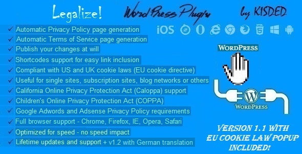 Legalize - Privacy Policy / Terms of Service Generator and EU Cookie Law Popup Plugin for WordPress - CodeCanyon Item for Sale