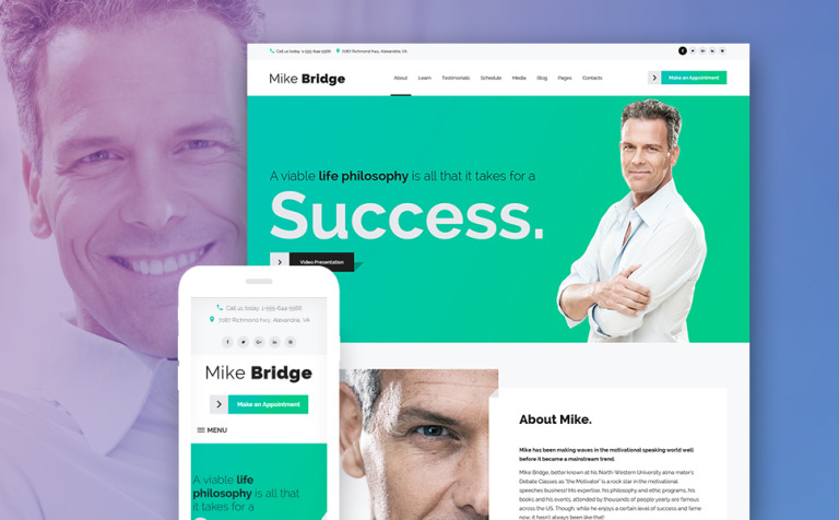 Mike Bridge - Motivational Coach WordPress Theme New Screenshots BIG