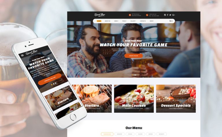 Sports Bar & Restaurant Multipage Website Template New Screenshots BIG